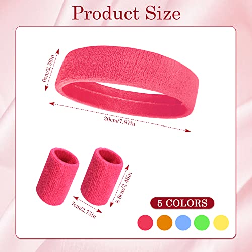 15Pcs 80s Sweatbands for women Coloured Headband and Wristband Kit Neon 80s Cotton Headband Wristband 70s 80s Party Sports Headband Wristbands Set for 1980's Disco Costumes Decoration Gym Yoga