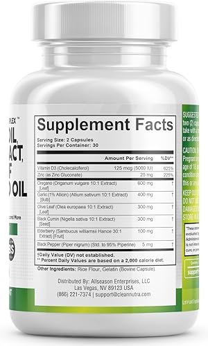 Clean Nutra Oregano Oil with Black Seed Oil Garlic Olive Leaf Extract - Oil of Oregano Capsules Immune Support Carvacrol & Thymoquinone Supplement for Women and Men + Elderberry Vitamin D3 & Zinc - Image 5