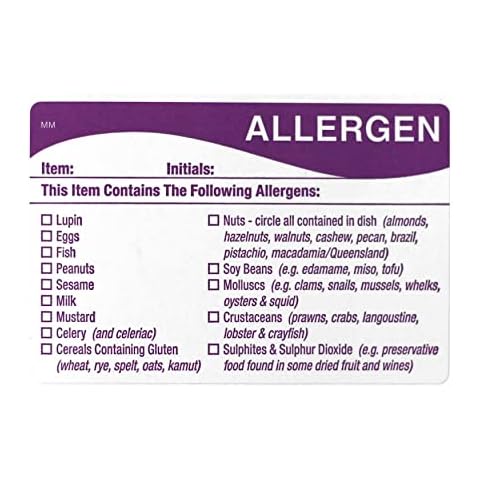 Food Allergen Warning Labels - Roll of 500 - Food Labels to Denote Allergy Warnings 70mm x 50mm Cover