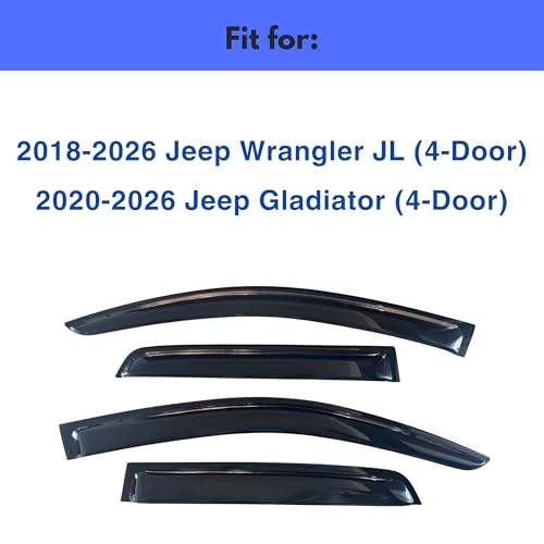 Image of IG Window Visors Fit for 2018-2026 Jeep Wrangler JL (4-Door), Out-Channel Rain Guards Vent Wind Deflectors 4PC, Car Accessories for 2020-2026 Jeep Gladiator (4-Door)