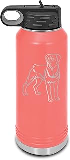 Rottweiler Laser Engraved Water Bottle Customizable Polar Camel Stainless Steel Many Colors Sizes with Straw - Rotty Rott Rottie Body dog canine pet - 32 oz - Coral