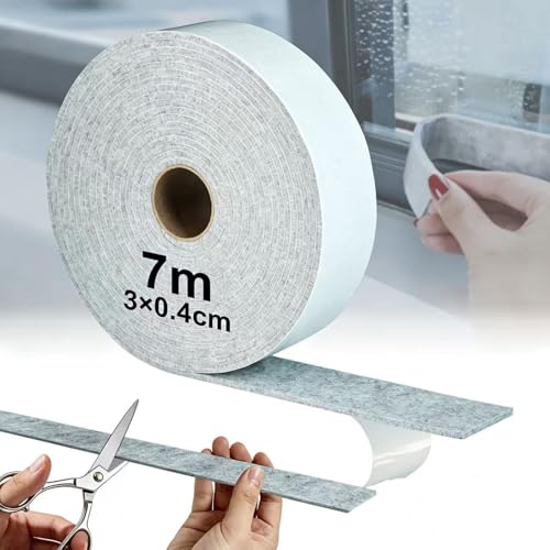 Dshunnc Filzgleiter Selbstklebend 7m x 3cm x 4mm Filzband Selbstklebend Zuschneidbar Filzband Kondensationsabsorber Anti Condensation rutschfest Geräuscharm für Stühle Möbel oder Fenster (Grau)