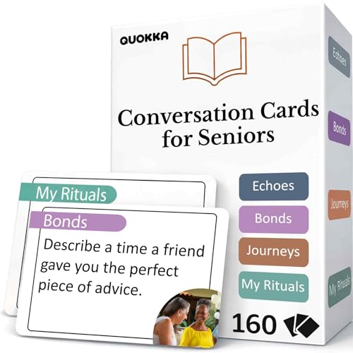 Quokka Conversation Cards for Seniors 160 Memory Game Cards Alzheimers or Dementia Activities Large Print Conversation Starters for Elderly Parents Grandparents Caregivers Premium Gift Box