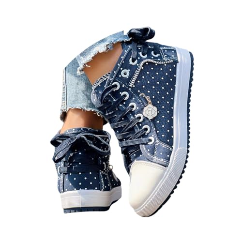 Minetom Femme Baskets Montante Sneakers Tennis Dentelle Respirants Chaussures Toile À Lacets Décontractées B Bleu 39 EU