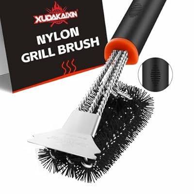 XUDAKAIXIN Grill Brush and Scraper, Safe Nylon Bristles Barbecue Triple Scrubbers Cleaning Brush for Cast Iron Grates/Porcelain/Weber Gas/Charcoal Grill?Extra Strong BBQ Cleaner Accessories (Black)
