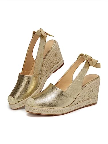 Womens Fashionable Espadrille Wedge Sandals - Closed Toe Bandage Design with Adjustable Slingback - Stylish Platform Summer Shoes TDLJ262
