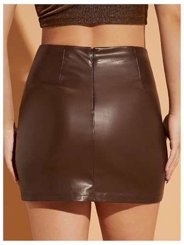 WDIRARA Women's High Waisted Ruched Wrap PU Leather Bodycon Skirt Asymmetrical Mini Skirt3