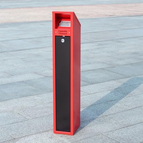 Commercial Outdoor Ash Tray, Red Cigarette Butt Disposal Receptacle for Restaurants, Bars & Convenience Stores, Durable Trash Bin for Smokers, Weather-Resistant Design