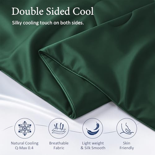 Image of Cooling Comforter for Hot Sleepers, Twin 68x90, Dark Green | Cooling blanket feel, Q-Max >0.4 cool touch, double-sided cooling, Sorona fill, for night sweats, lightweight & breathable
