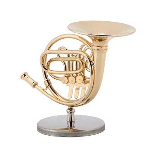 Kukyller Réplica de trompa Dorada con Soporte, Mini Instrumento Modelo Adornos trompa Instrumento Musical Adorno Colgante para Fiesta exhibición en el hogar