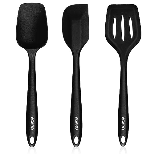 Image of AGARO Silicone Spatula Set of 3, Large Heat Resistant Spatula for Cooking, Baking and Mixing, Non-Stick Cookware for Kitchen, BPA Free, Flexible, Seamless Design, Deluxe, Black.