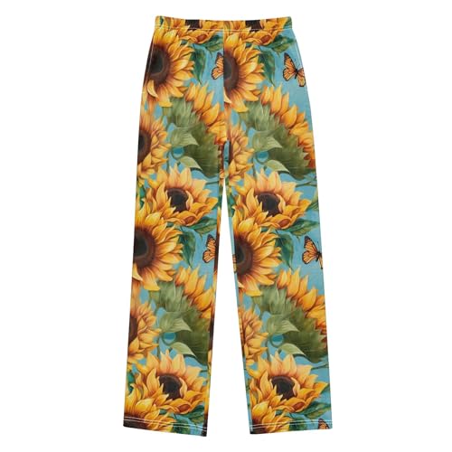Sunflower Butterfly Long Pajama Pants Elastic Waist PJ Bottoms with Pockets S A1104562