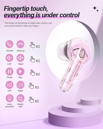 Image of Ultrapod PRO Wireless Bluetooth in Ear Earbuds, Transparent Charging Case, Active Nois Cancellation, Led Digital Display, Quantum Sound Pods,Touch Control, Water Resistant PRO Pink