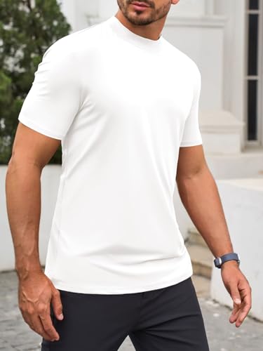 Makkrom Mens Mock Turtleneck T-Shirts Summer Short Sleeve Basic Tees Casual Solid Pullover Tops3