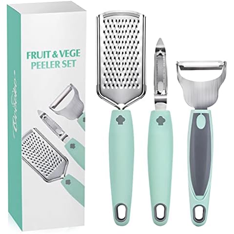 Swivel Fruit Vegetable Peelers Set - 3Pcs Kitchen Greater Non-slip Silicone Handle with Hanging Hold Stainless Steel Slicer for Potato Carrot Cucumber Apple Cheese Ginger Chocolate Cover