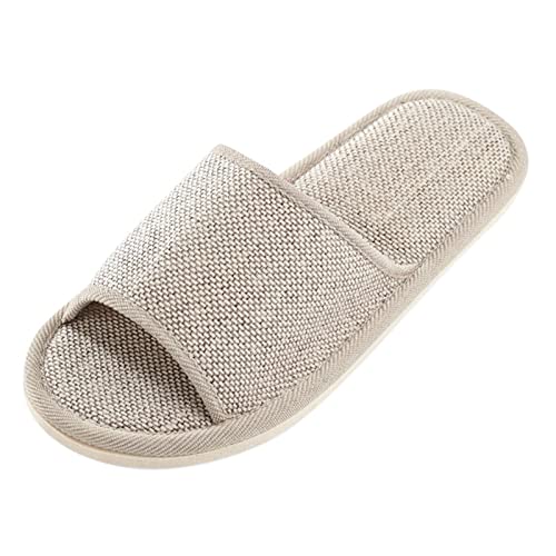 Women 2025 House Linen Slipper Open Toe Colorblock Lightweight Slide Absorb Sweat Flats Sandal Comfy Lounging Shoe