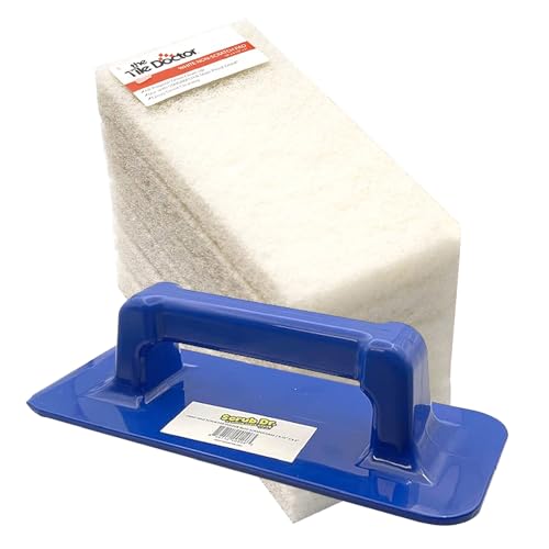 Image of Scrub Doctor 6-Pack of 10 x 4.5 x 1 in. Large White Scrub Pads and Scrub Pad Holder Scrub-HLD-L-WHT-6, Non-Scratch Scrubbing Pads for Tile, Shower Doors, Metal Trim, Stainless Steel, and Car Wheels