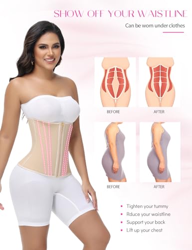 SHAPSHE Waist Trainer for Women Tummy Control Workout Waist Cincher Corset Shapewear Postpartum Body Shaper with Zipper Hook