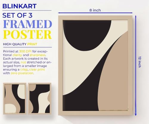 Image of BLINKART Set of 3 Beige Black Curves Frame Painting for Wall Decoration - Modern Art Wall Decor Framed Painting for Living Room Bedroom - Framed Wall Posters /Paintings (8X12 inch)