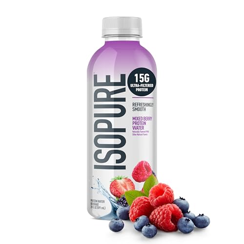 Image of Isopure Clear Protein Water with Electrolytes, 15g Whey Protein Isolate, Zero Sugar, Mixed Berry, 20 fl oz Bottle, 1 Count