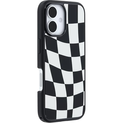 Image of OtterBox iPhone 16 Symmetry Series Case - Wavy Charcoal Black - Ultra-Thin, Sleek iPhone Case, Protective iPhone Case with Wavy Black & White Checkerboard Pattern