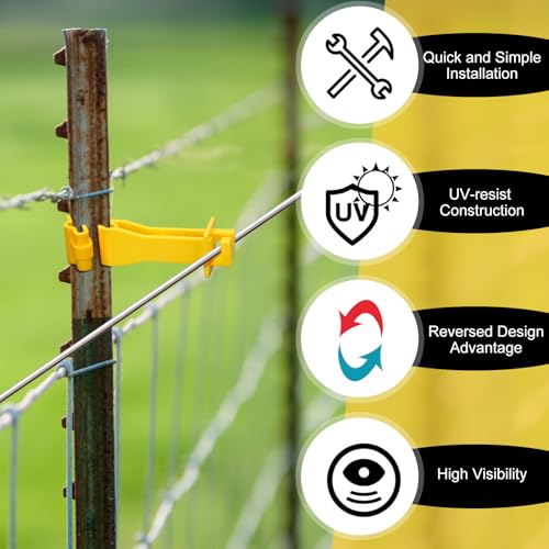 Image of Outus 25 Pcs Reversed Extender Insulator Snap Fit T Post Insulators for Electric Fence Wire for Yard Agricultural Ranchers Farm Fence (Yellow)
