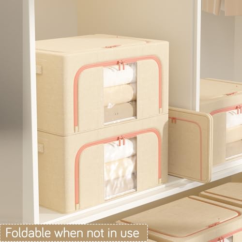 Image of HOKIPO 24L Small Wardrobe Organiser for Storage for Clothes, Foldable Storage Box, Sand Beige Pack of 1 (AR-6672-BGE)