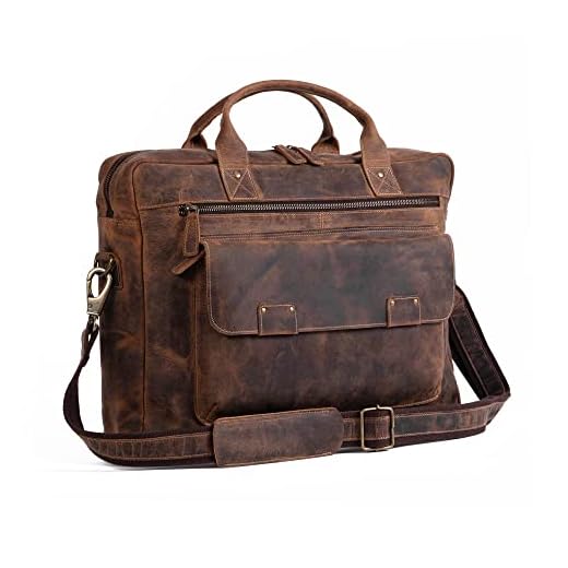 KPL 16 Inch Vintage Men's Brown Handmade Leather Briefcase Best Laptop Messenger Bag Satchel for men gifts for him (16 inch)