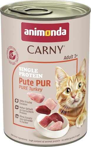 animonda Carny Katzen Nassfutter Single Protein Pute Pur (6 x 400g), Katzenfutter nass mit nur einer Proteinquelle, Futter für ausgewachsene Katzen mit Putenfleisch