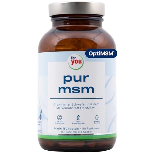 for you pur MSM OptiMSM® Methylsulfonylmethan - 100% reines MSM-Pulver - 1000mg OPTI-MSM® je Tagesdosis - 180 vegane Kapseln (für 3 Monate) - Opti-MSM-Kapseln mit organischem Schwefel - Vegan