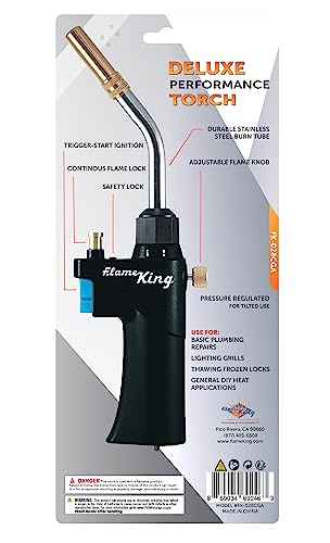 Image of Flame King FK-028CGA High Intensity Propane Torch Head for Soldering, Brazing, Plumbing, Lighting Charcoal /Fire Pits,Compatible with 1LB Cylinders, MAPP, and MAP-PRO