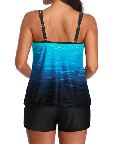 Image of Tempt Me Two Piece Tankini Swimsuits for Women Tummy Control Bathing Suit with Shorts Athletic Two Side Pockets Swimwear