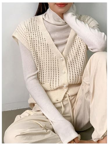 Image of Milumia Women's Cap Sleeve V Neck Button Down Sweaters Hollow Out Knit Cardigans Apricot Small