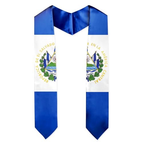 El Salvador Flag Embroidered Graduation Stole with Gift Box Salvadorian Graduation Sash Class of 2026 Adult Unisex Satin Graduation Stole 75 in Length for Graduates
