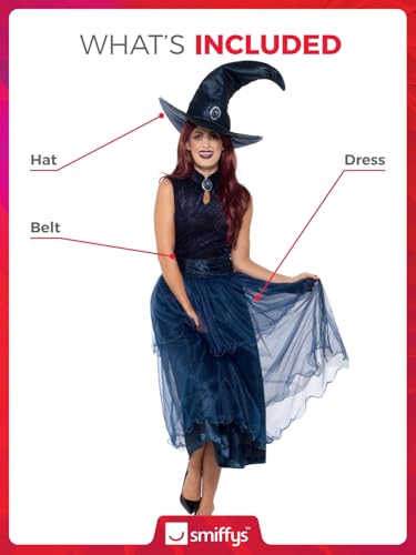 Halloween! Smiffys Deluxe Mitternachthexe-Kostüm, Schwarz, mit Kleid, Lentikular-3D-gedruckter Brosche, Gürtel und Hut