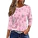 Womens Christmas Shirts Crew Neck Casual Tops Comfortable 3/4 Length Sleeve Blouse Tunic Christmas Printed Pullover