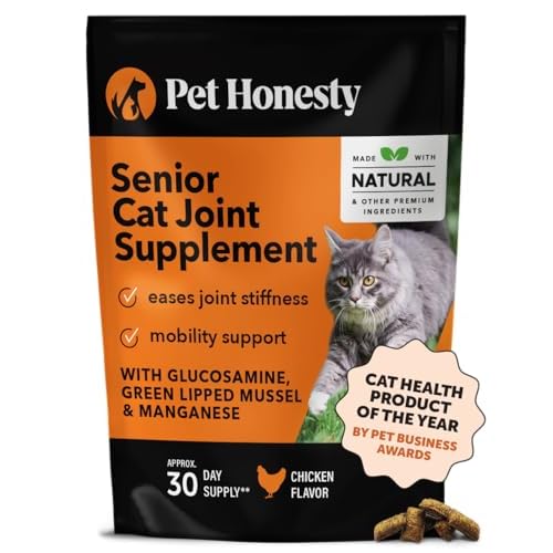 Pet Honesty Cat Hip & Joint Health Chews – Glucosamine for Cats, Cat Joint Support Supplement, Cat Health Supplies & Hip Support, Cat Vitamins for Indoor Cats & Outdoor Cats – Chicken (30-Day Supply)