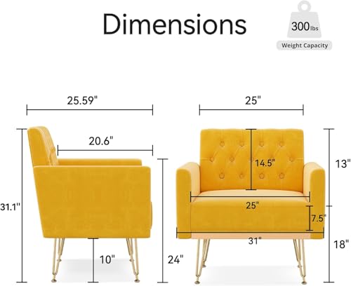 Sillón Tufted Moderno Amarillo miniatura 2