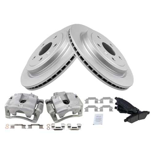 Image of TRQ Rear Brake Pad and Rotor Set Ceramic Vented Coated Rotors Calipers