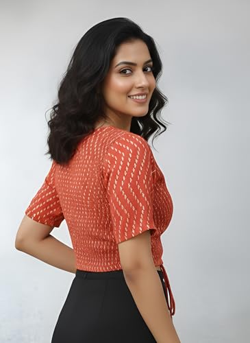 Image of Yash Gallery Women's Rayon Staple Golden Printed Blouse with Bobbin Elastic & Adjustable Front Dori