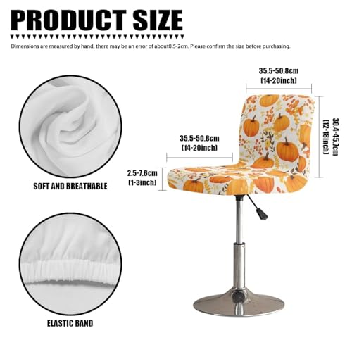 Image of Thanksgiving Pumpkin Bar Stool Covers with Backs Non-Slip Square Barstool Covers Slipcovers Waterproof Bar Chair Cover for Low Short Back Chair Set of 2 Fall Decor
