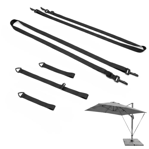 KERYBW Protección contra el viento para sombrillas semáforas, protección contra el viento, juego de correas para sombrillas y manivelas, correas ajustables para sombrilla de terraza