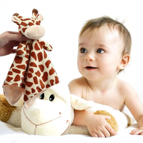 Image of CREVENT Cozy Plush Baby Security Blanket, Loveys for Baby Girls and Boys, Birthday (Giraffe+Tag)