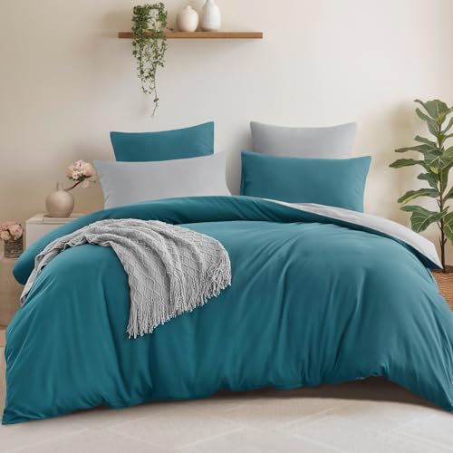 Aisbo Bettwäsche 200x200 3teilig Türkis Grau - Bettwäsche Sets 1...