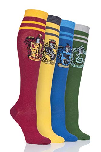 SockShop Damen Harry Potter Haus Abzeichen Baumwolle Kniestrümpfe Packung mit 4 Assortiert 36-40