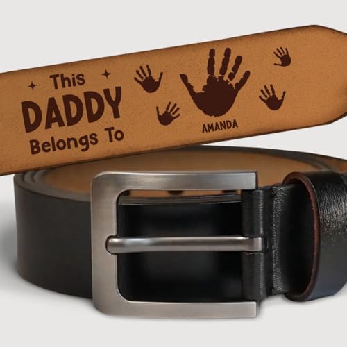 This Daddy Belongs To, Personalized Leather Belt - Always My Dad, Forever My Hero, Personalized Daddy Belt with Kids’ Handprints, Gift For Dad, Grandpa, Father's Day or Birthday Gift from Children2