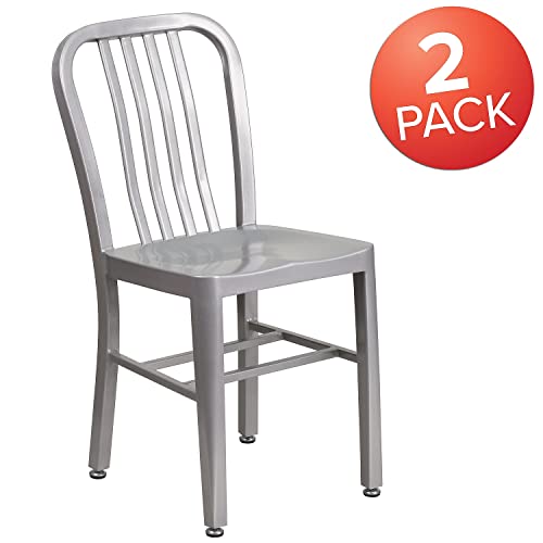 Flash Furniture Gael Indoor/Outdoor Modern Metal Dining Chairs, Commercial-Grade Galvanized Steel Restaurant Chairs, Set of 2, Silver4