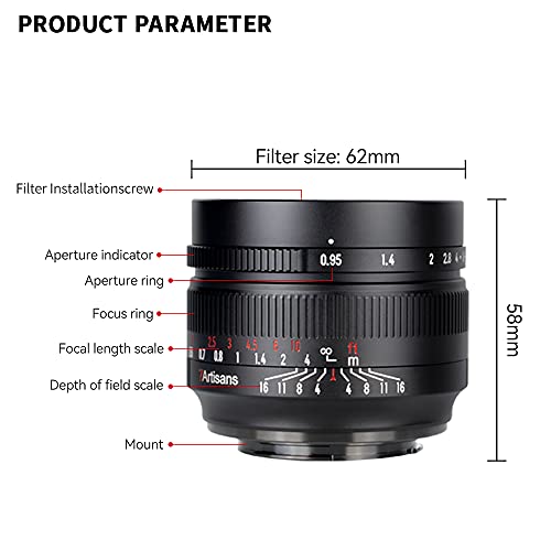 7artisans 50mm F0.95 Large Aperture Manual Focus Prime Fixed Lens APS-C for Sony E-Mount Mirrorless Cameras NEX-3/NEX-5/NEX-C3/NEX-7/NEX-5N/NEX-6/NEX-5T/A5000/A6000/A5100