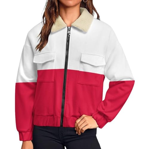 Sweat polaire femme chaud et zippé manteau imprimé Pologne rouge