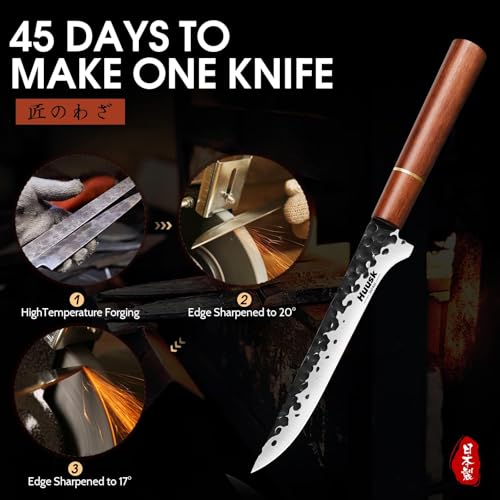 Image of Huusk Boning Knife for Meat Cutting, 7 inch Razor Sharp Fillet Knife for Fish | Hand Forged Carbon Steel, Deboning Knife for Meat Poultry Fish, Rosewood Handle, Gift Box for Chef Men Women